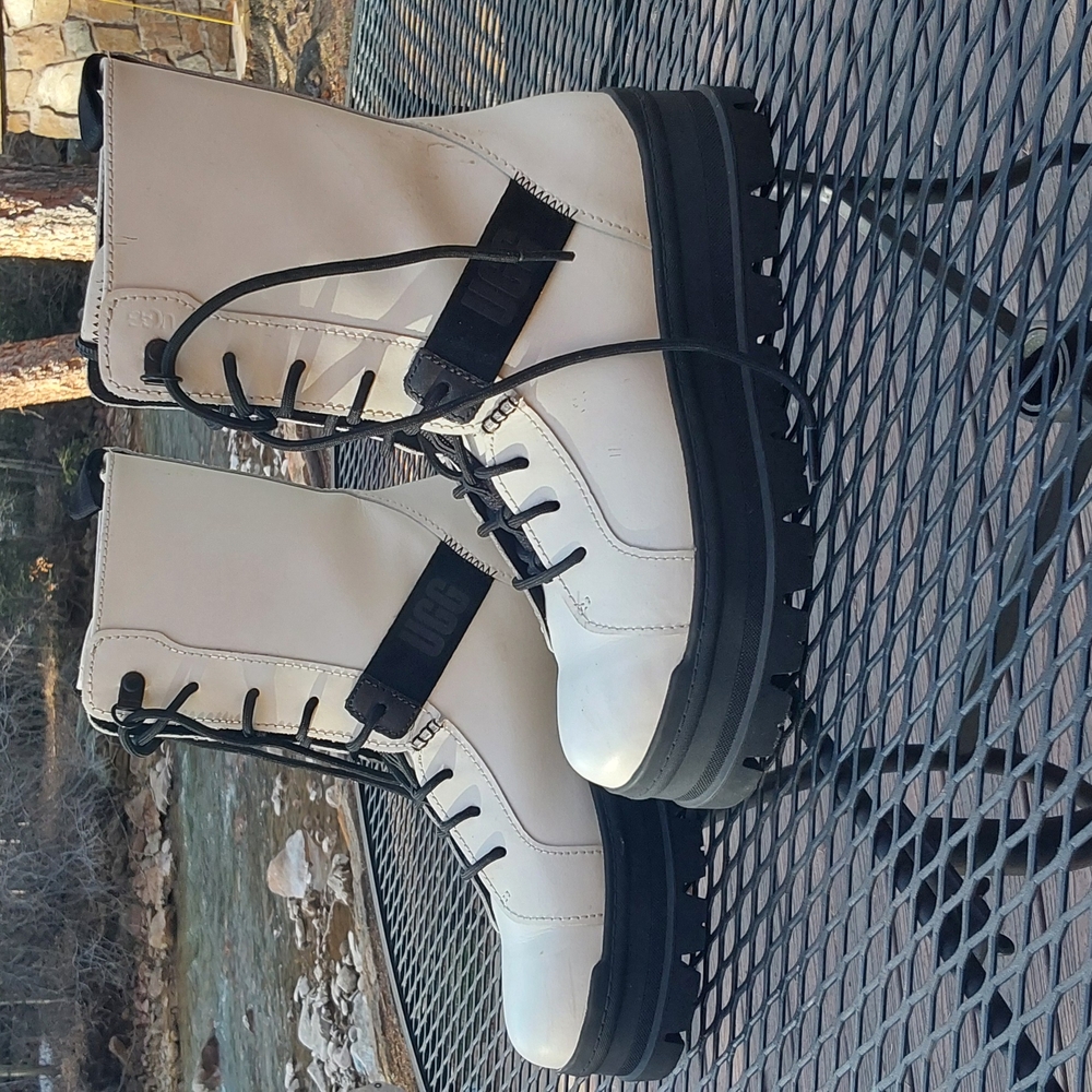 UGG White Combat & Moto Boots